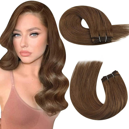 Extension cheveux longs ondulés couleur châtain pour un look naturel et sophistiqué