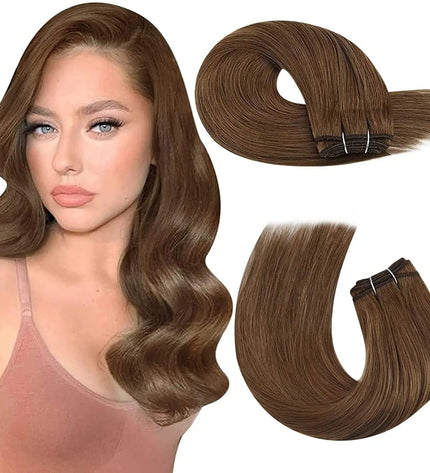 Extension cheveux longs ondulés couleur châtain pour un look naturel et sophistiqué