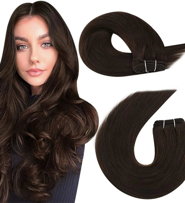 Extension de cheveux longs et naturels bruns pour un style élégant et volumineux