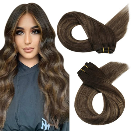 Extensions de cheveux longs naturels bruns ondulés pour un effet volumineux réaliste.