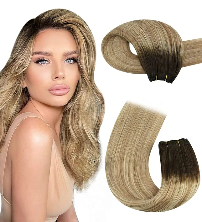 Extension de cheveux naturels blond ombré pour un look élégant et volumineux