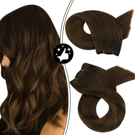 Extensions lisses et longues en cheveux naturels bruns pour un look élégant et sophistiqué