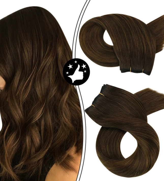 Extensions lisses et longues en cheveux naturels bruns pour un look élégant et sophistiqué