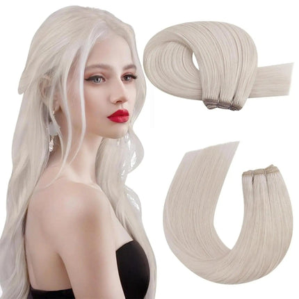 Extension cheveux longs raides blonds platine pour un style naturel et sophistiqué