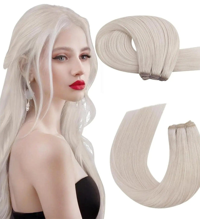 Extension cheveux longs raides blonds platine pour un style naturel et sophistiqué