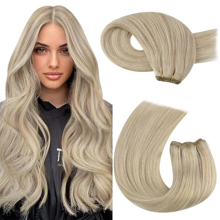 Extension longue et lisse en cheveux blonds naturels pour un look élégant et sophistiqué