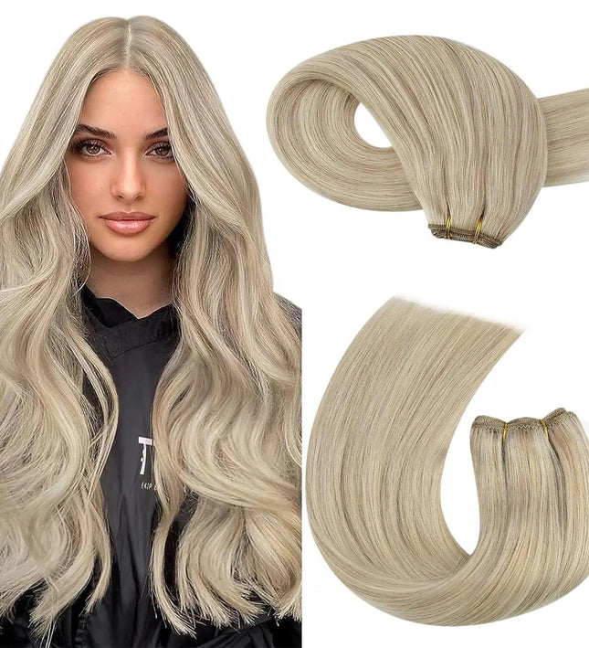 Extension longue et lisse en cheveux blonds naturels pour un look élégant et sophistiqué