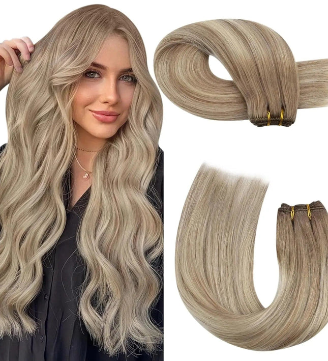 Extension cheveux naturels ondulés longs couleur blond cendré qualité Remy