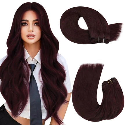 Extension cheveux naturels longs couleur auburn foncé pour un look élégant et volumineux