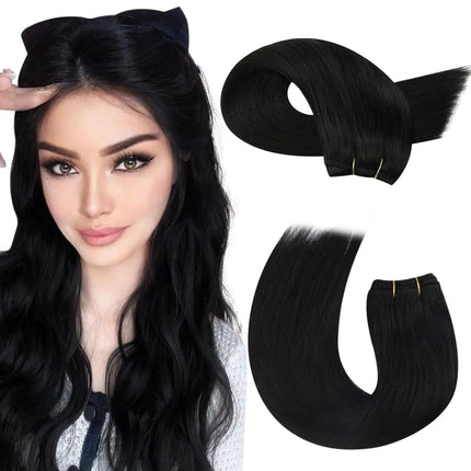 Extensions cheveux naturels longs noirs pour un look lisse et brillant