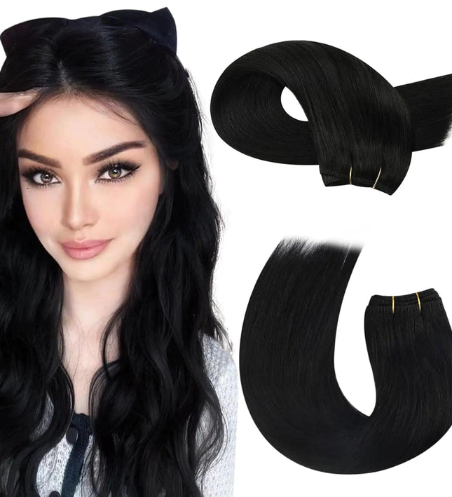 Extensions cheveux naturels longs noirs pour un look lisse et brillant