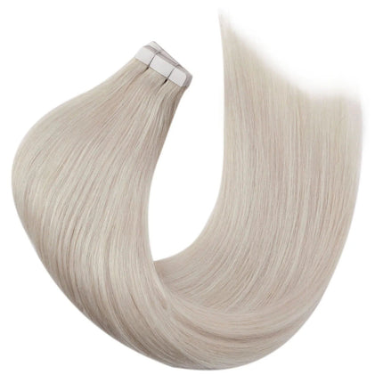 Extensions adhésives cheveux longs blonds platine pour un look naturel et élégant