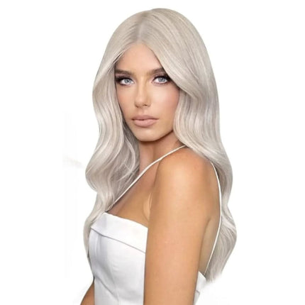 Extensions de cheveux longs ondulés couleur blonde platine pour un look naturel et élégant