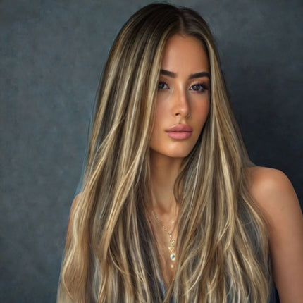 Extensions adhésives cheveux longs blond cendré pour un style élégant et naturel