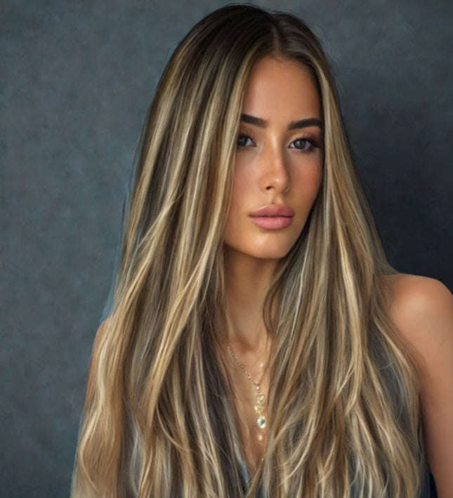 Extensions adhésives cheveux longs blond cendré pour un style élégant et naturel