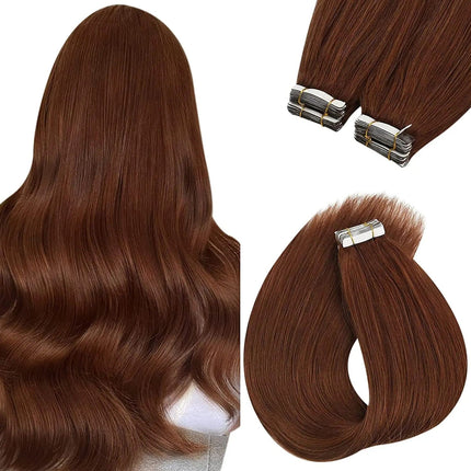 Extensions adhésives lisses et longues en cheveux naturels pour un look élégant et raffiné