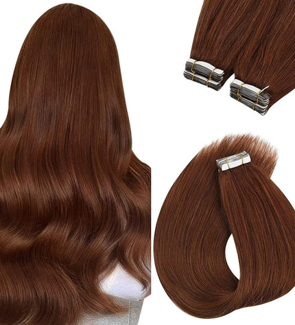 Extensions adhésives lisses et longues en cheveux naturels pour un look élégant et raffiné