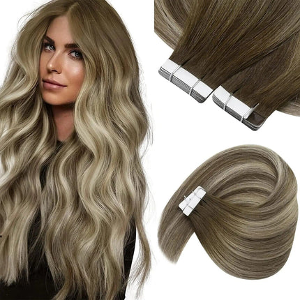 Extensions adhésives cheveux naturels longs raides