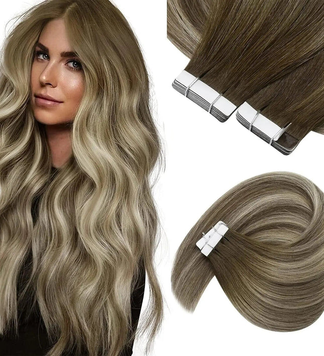 Extensions adhésives cheveux naturels longs raides