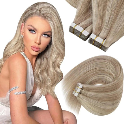 Extensions capillaires adhésives blondes ondulées pour cheveux longs et naturels