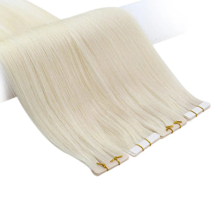 Extensions de cheveux naturels adhésives blond platine lisse pour un style élégant