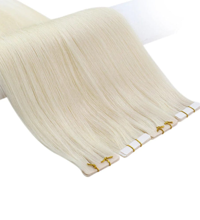 Extensions de cheveux naturels adhésives blond platine lisse pour un style élégant