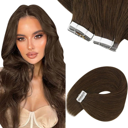 Extensions cheveux adhésives longues en brun foncé pour look naturel et élégant