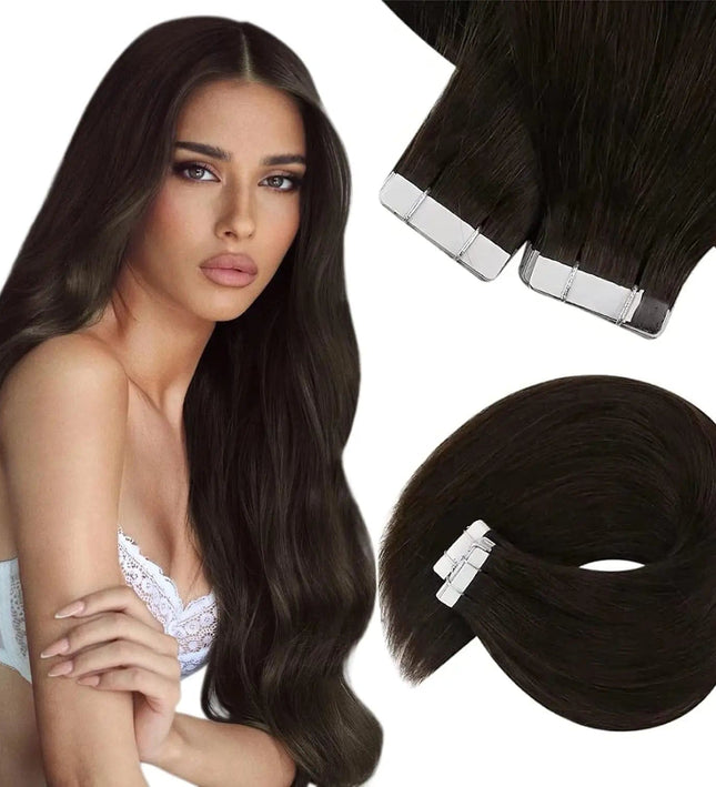 Extensions capillaires adhésives brunes naturelles pour look élégant et sophistiqué