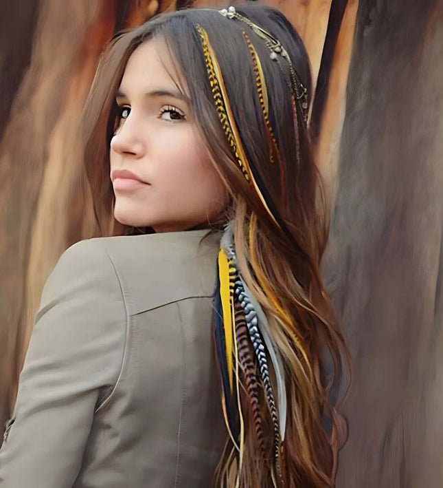 Extensions de cheveux plumes synthétiques colorées