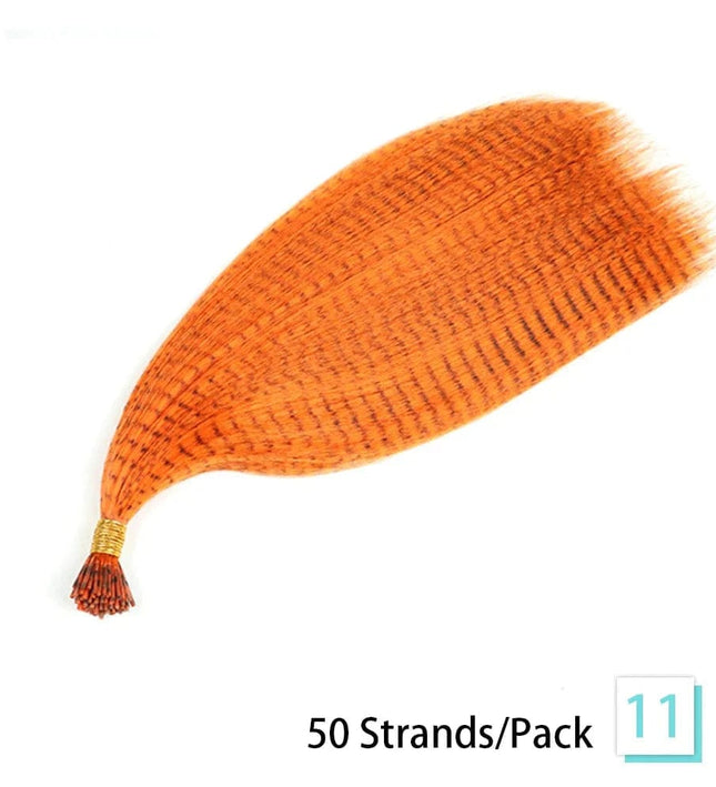 Extensions de cheveux synthétiques plumes orange, idéales pour un style audacieux.