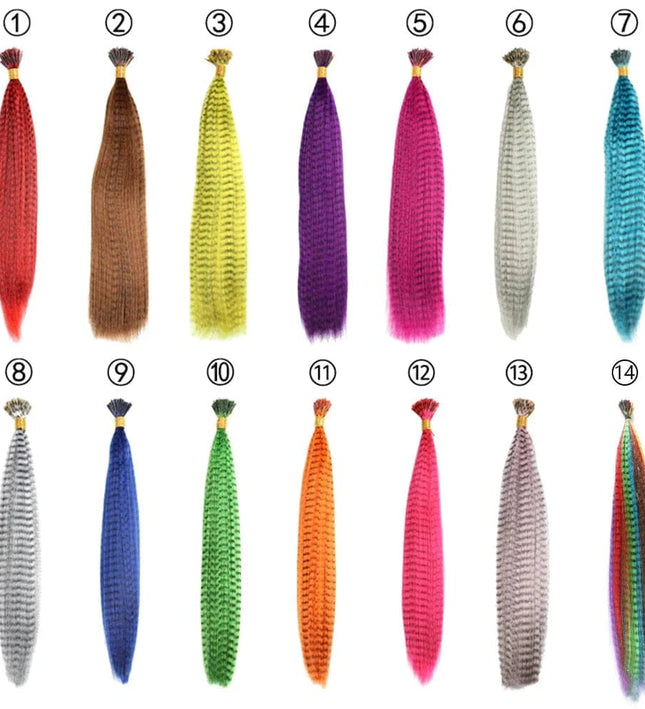 Extensions synthétiques colorées en forme de plumes pour coiffures créatives et audacieuses