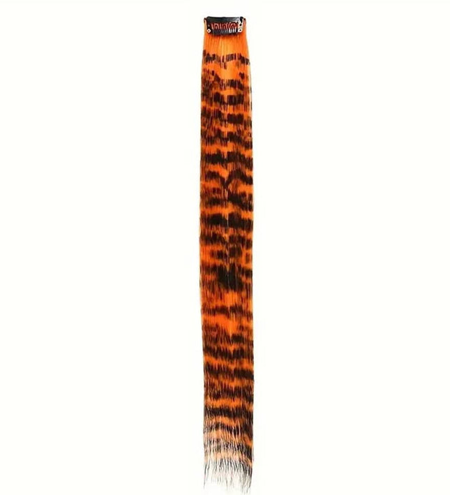 Extension à clip synthétique longue motif léopard orange et noir pour coiffure moderne