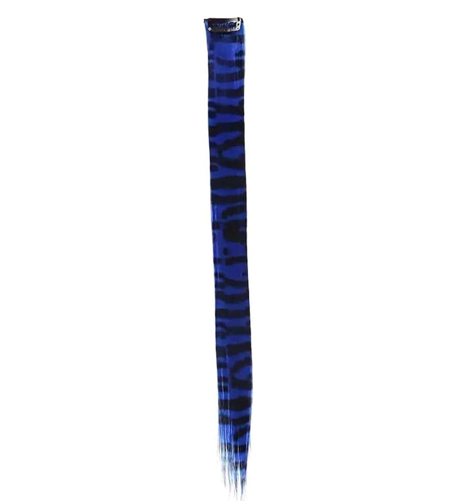 Extension à clip bleu électrique avec motif zébré pour un style audacieux.