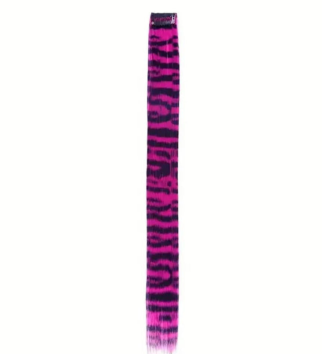 Extension de cheveux synthétique à clip motif zébré rose et noir tendance et colorée