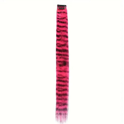 Extension de cheveux synthétique à clip rose rayé pour un style audacieux et unique