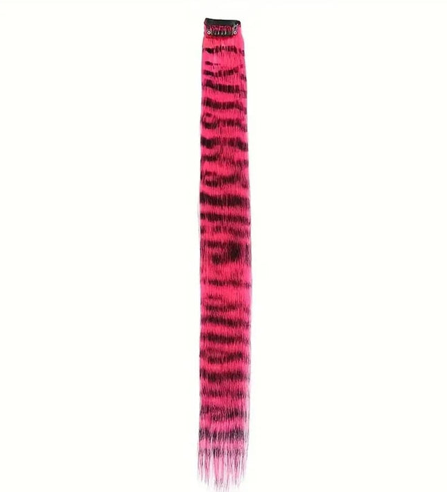Extension de cheveux synthétique à clip rose rayé pour un style audacieux et unique
