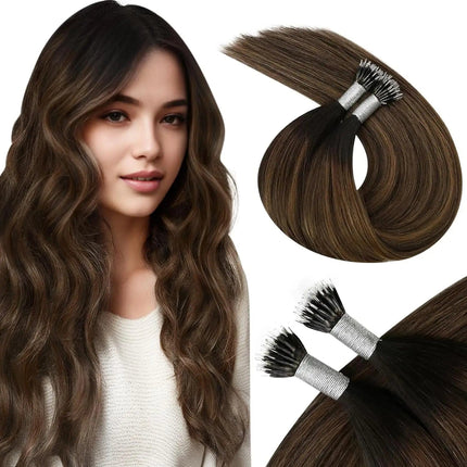 Extensions de cheveux kératine naturels brun foncé ondulés pour un look chic et élégant