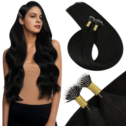 Extensions de cheveux naturels raides kératine noire pour un look sophistiqué et élégant