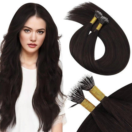 Extensions capillaires kératine cheveux naturels lisses brun foncé pour femme