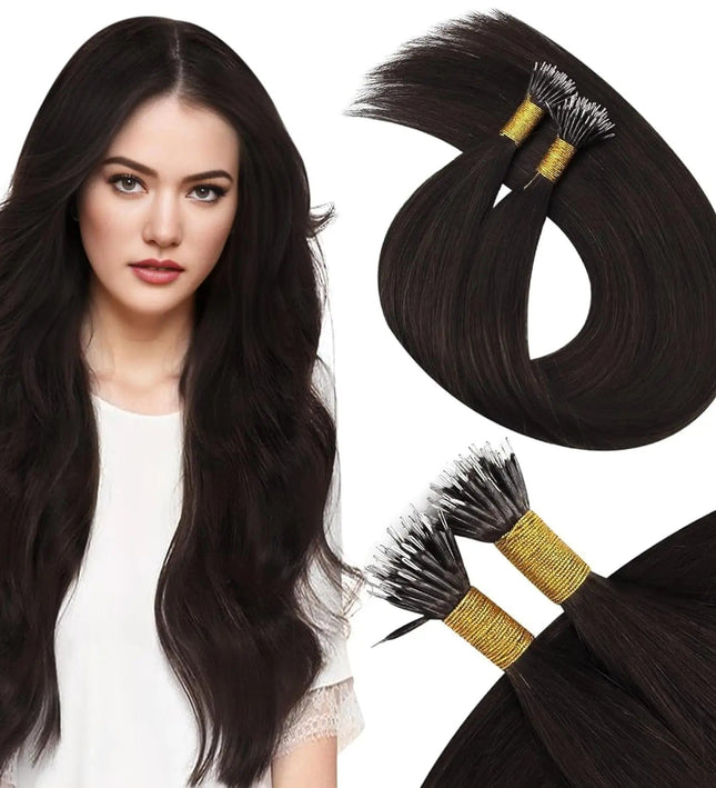 Extensions capillaires kératine cheveux naturels lisses brun foncé pour femme