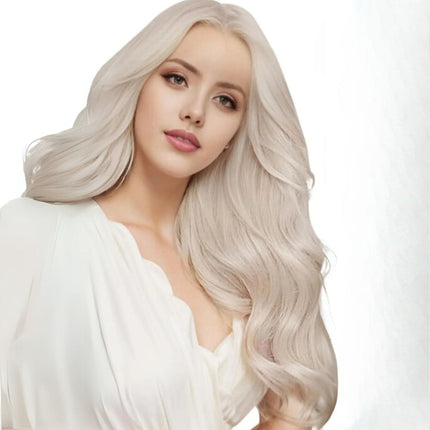 Extensions cheveux longs blonds platine naturels en kératine pour un look élégant