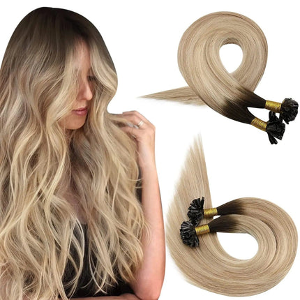 Extensions de cheveux naturels blonds avec kératine U-type pour look ondulé et volumineux