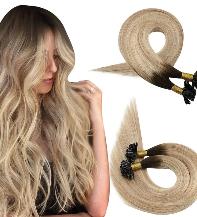 Extensions de cheveux naturels blonds avec kératine U-type pour look ondulé et volumineux