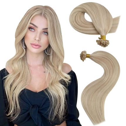 Extensions kératine longues blond platine pour look élégant et naturel
