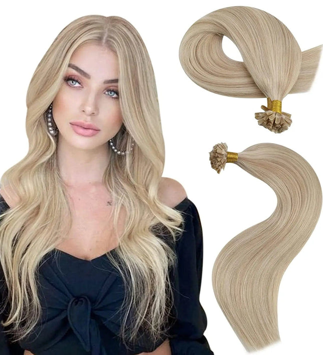Extensions kératine longues blond platine pour look élégant et naturel