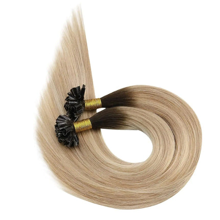 Extensions kératine blond naturel, cheveux longs ombrés pour look élégant et naturel