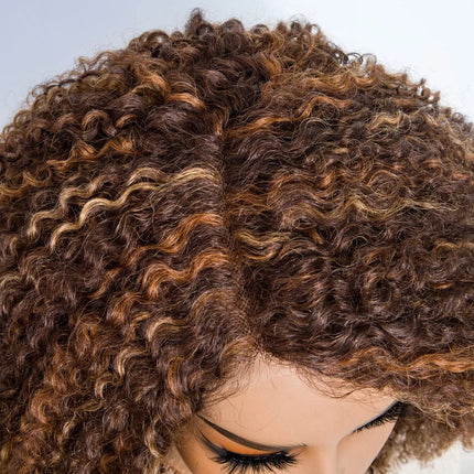 Perruque mi-longue afro bouclée en cheveux naturels pour un style volumineux et tendance