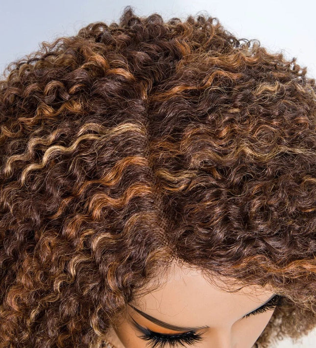 Perruque mi-longue afro bouclée en cheveux naturels pour un style volumineux et tendance