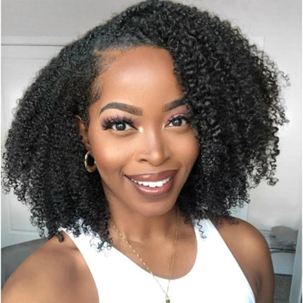 Perruque afro mi-longue bouclée en cheveux naturels pour femme chic