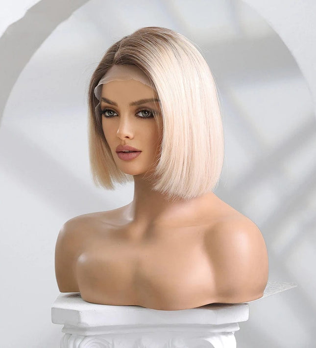 Perruque blonde ombrée carrée en cheveux naturels